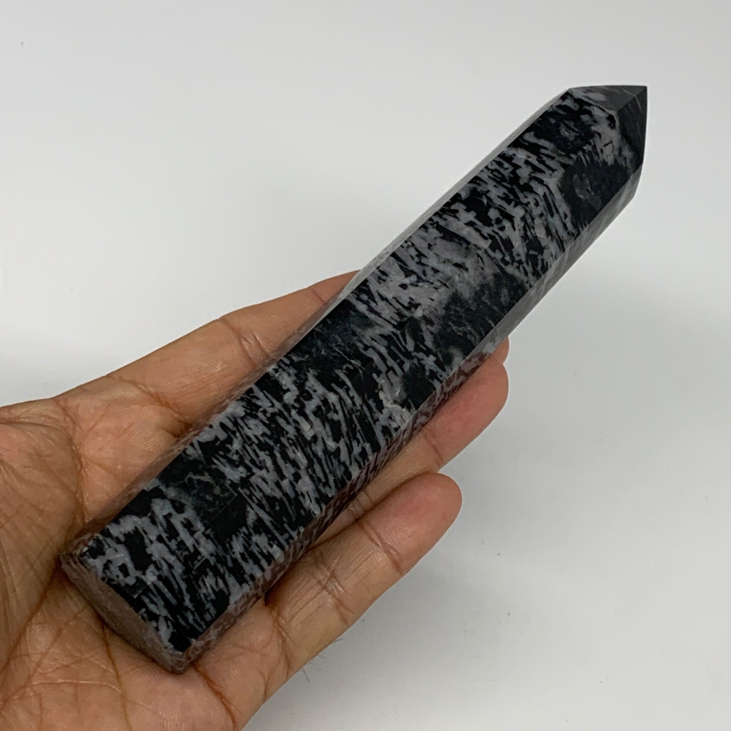 326.8g, 6.4" x 1.5" x 1.3" Indigo Gabro Merlinite Point Tower @Madagascar,B18312