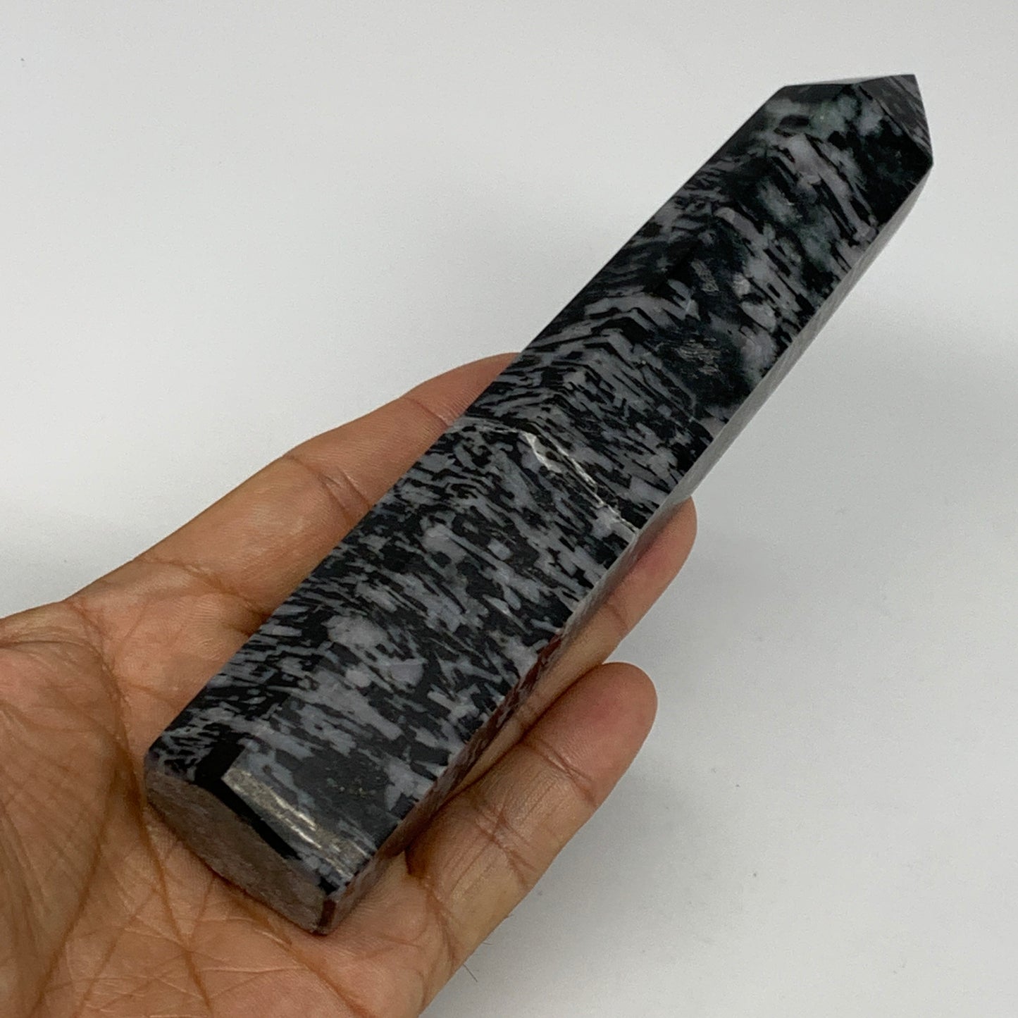 326.8g, 6.4" x 1.5" x 1.3" Indigo Gabro Merlinite Point Tower @Madagascar,B18312
