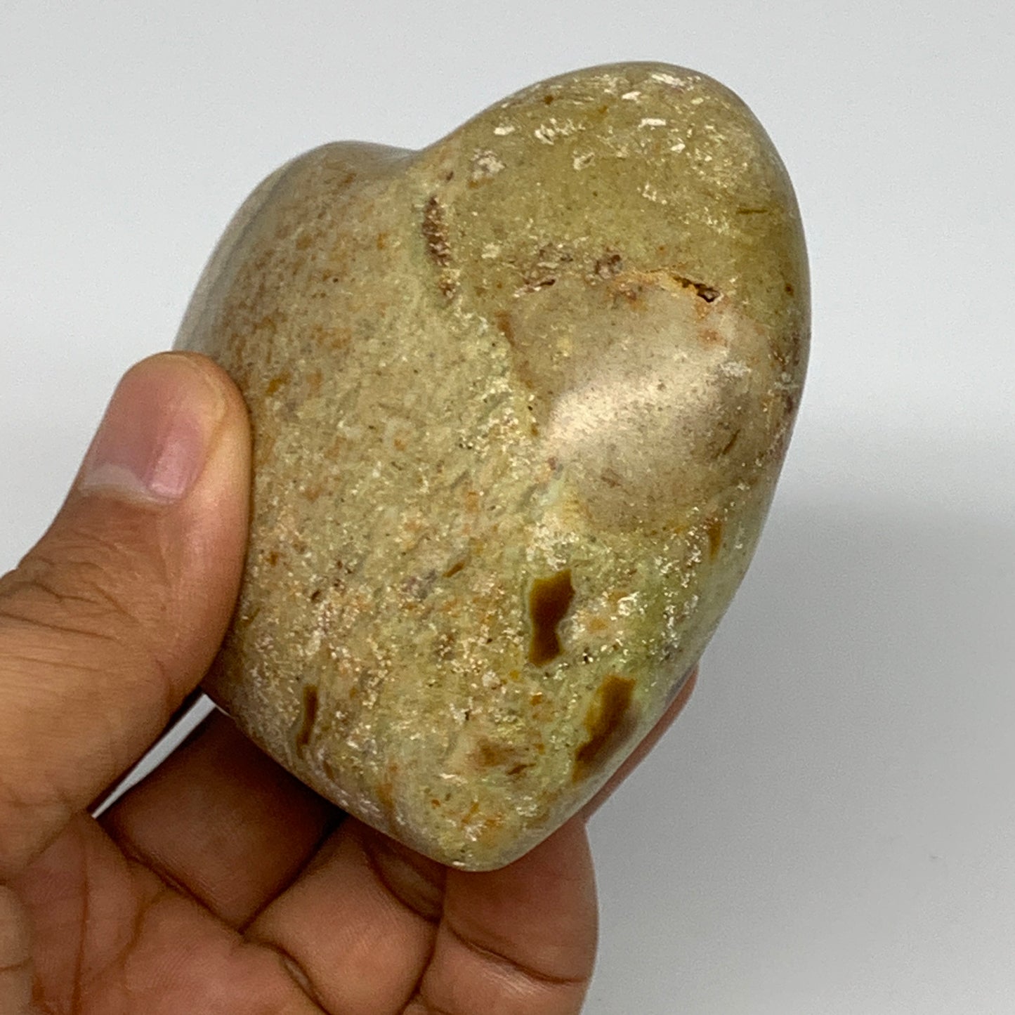 202g,2.7"x3"x1.4", Green Opal Heart Polished Gemstone @Madagascar, B17575