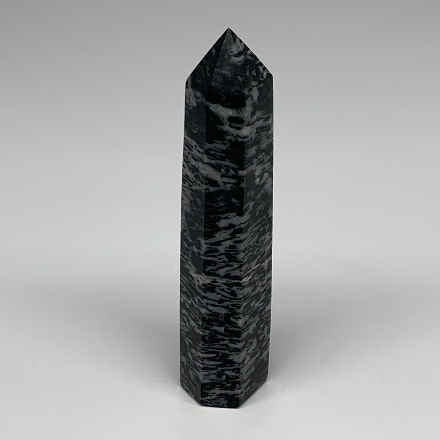 326.8g, 6.4" x 1.5" x 1.3" Indigo Gabro Merlinite Point Tower @Madagascar,B18312