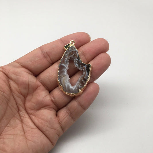 38.5 Cts Agate Druzy Slice Geode Gold Plated Pendant Handmade from Brazil,Bp846 - watangem.com