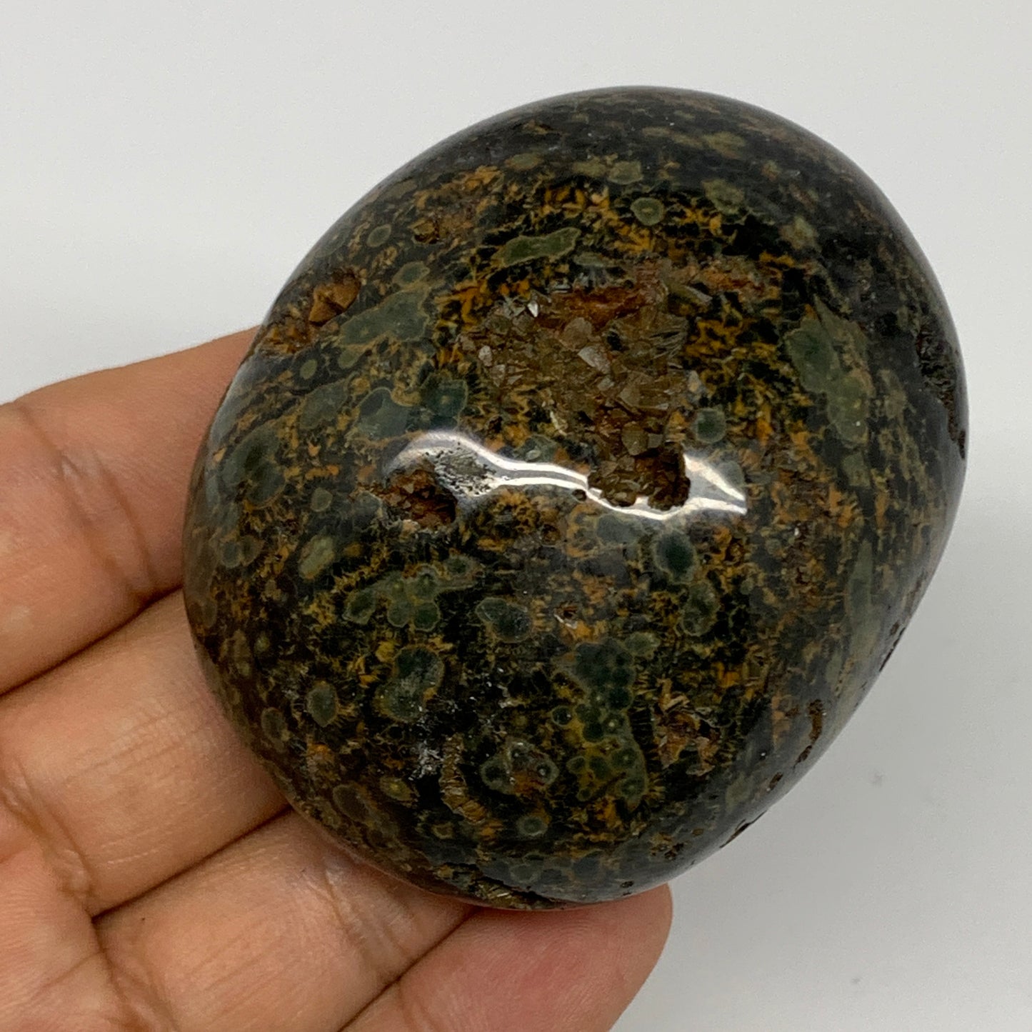 157.5g, 2.6"x2.1"x1.3" Ocean Jasper Palm-Stone Orbicular Jasper Reiki Energy,B15