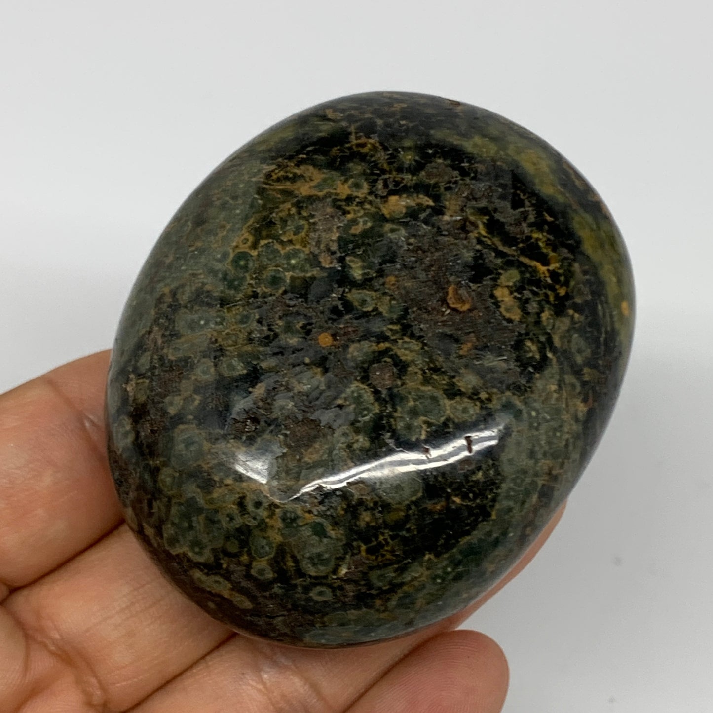 157.5g, 2.6"x2.1"x1.3" Ocean Jasper Palm-Stone Orbicular Jasper Reiki Energy,B15