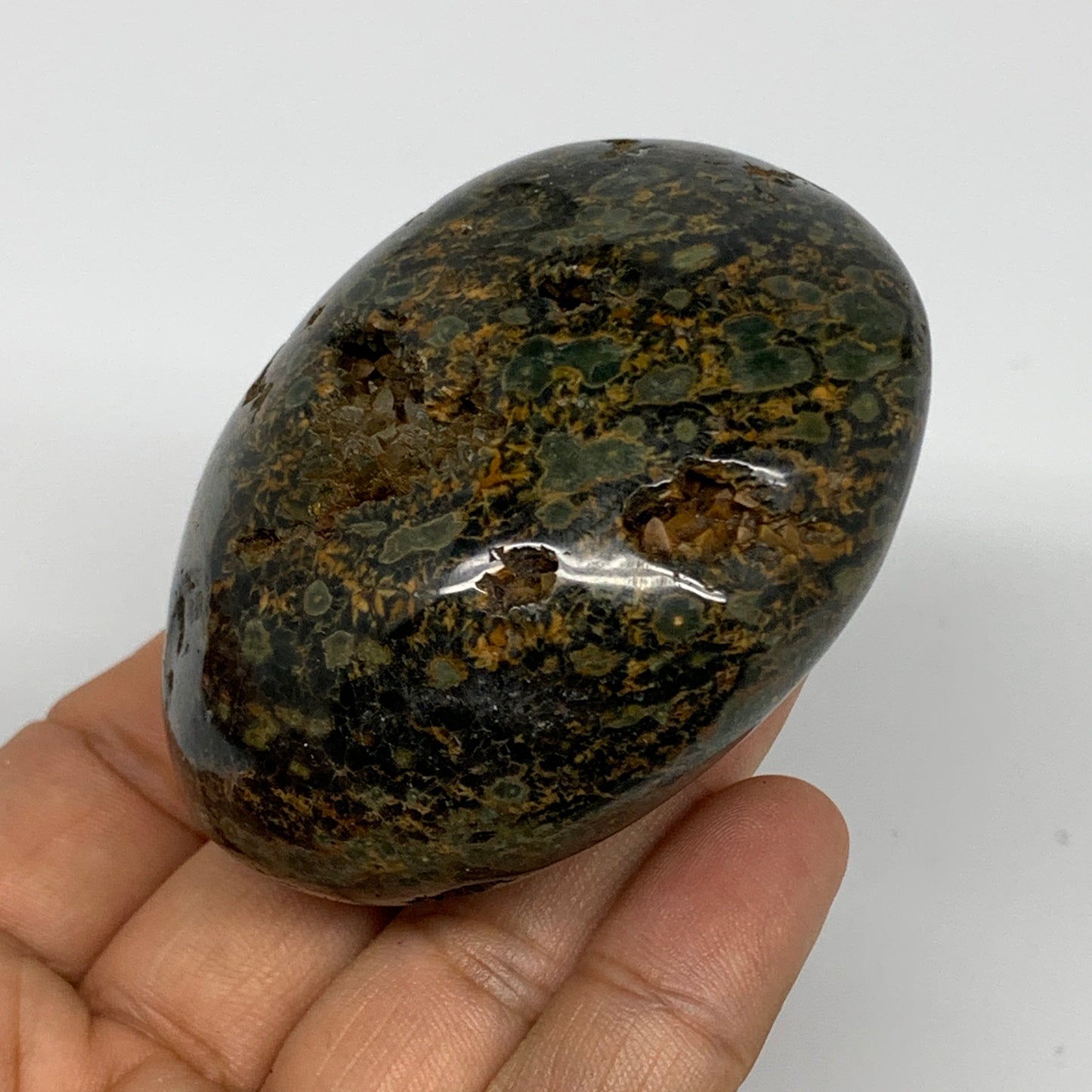 157.5g, 2.6"x2.1"x1.3" Ocean Jasper Palm-Stone Orbicular Jasper Reiki Energy,B15