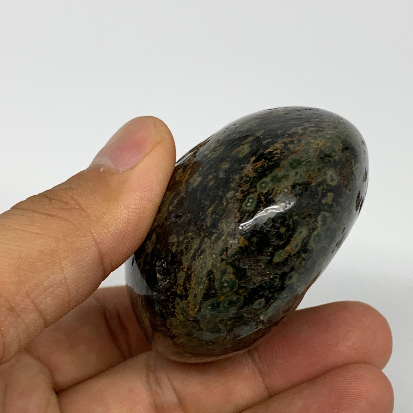 157.5g, 2.6"x2.1"x1.3" Ocean Jasper Palm-Stone Orbicular Jasper Reiki Energy,B15