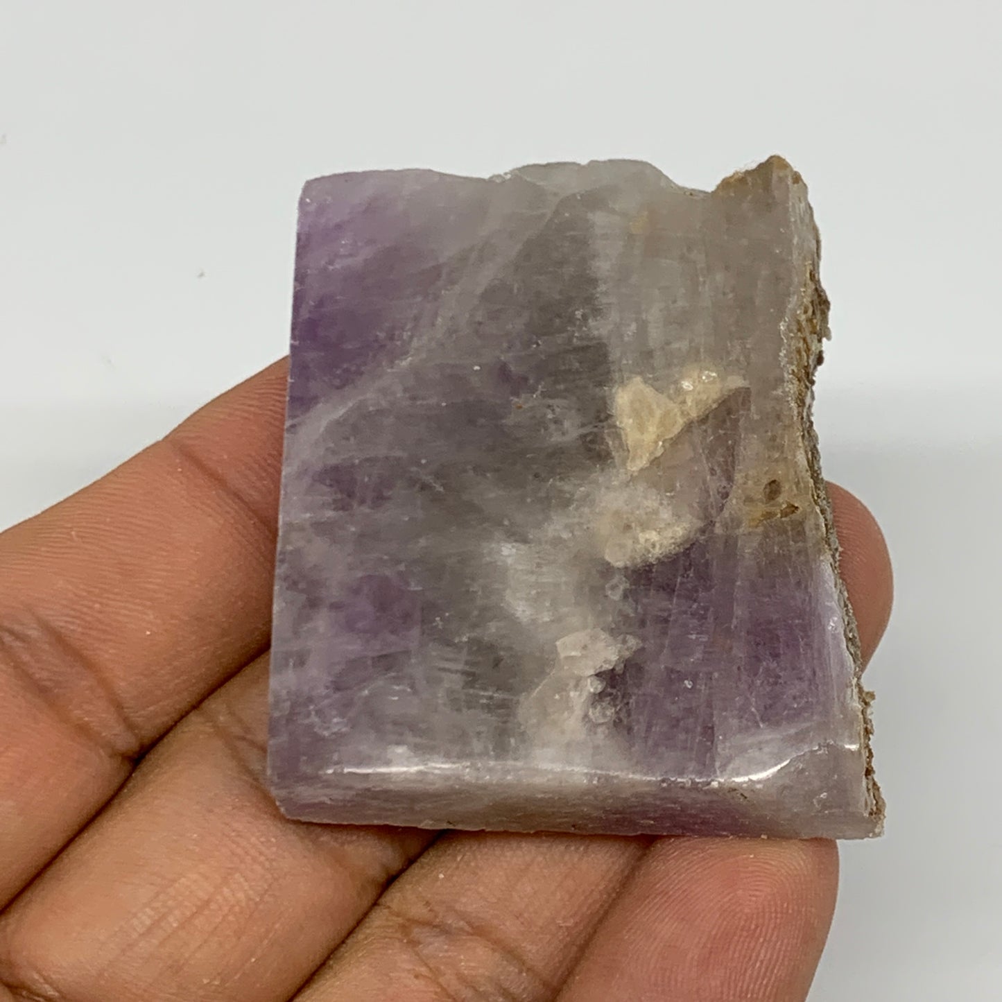 51.1g, 1.8"x1.6"x0.5", One face polished Banned Amethyst, One face semi polished