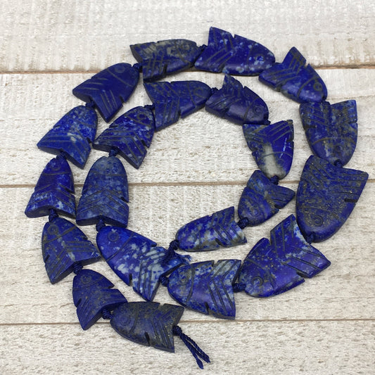 116.3g,18mm-31mm, Natural Lapis Lazuli Fish Beads Strand, 21 Beads,22" LPB318