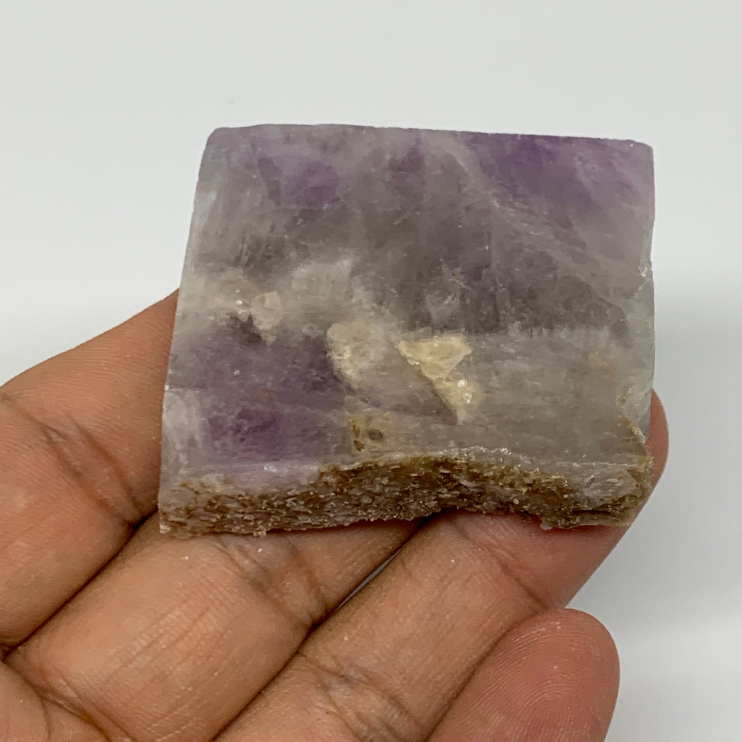 51.1g, 1.8"x1.6"x0.5", One face polished Banned Amethyst, One face semi polished