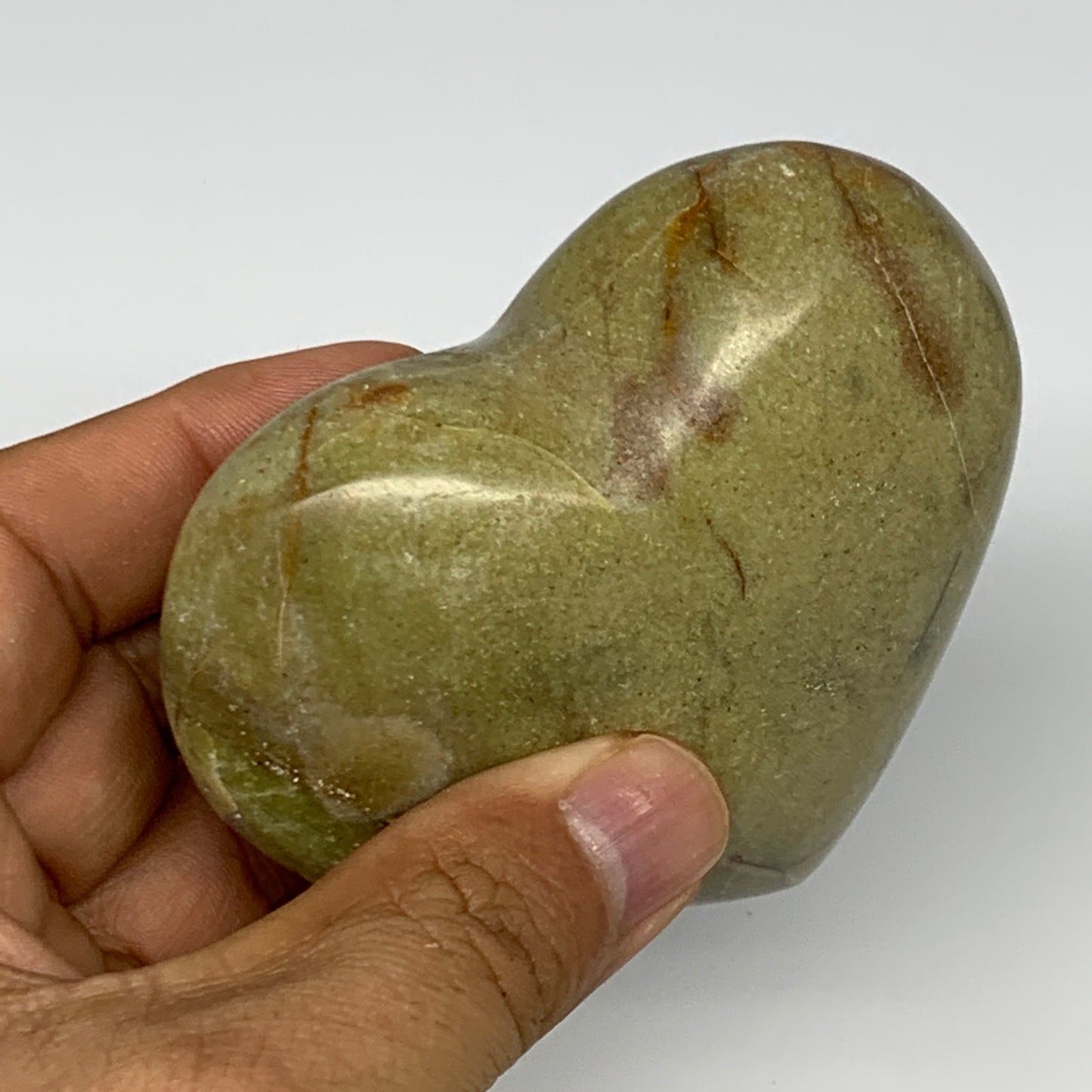 210.8g,2.9"x3.2"x1.3", Green Opal Heart Polished Gemstone @Madagascar, B17578