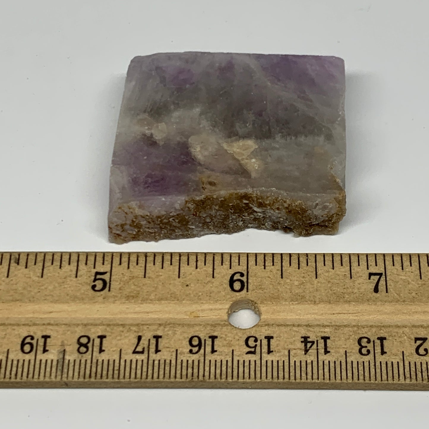 51.1g, 1.8"x1.6"x0.5", One face polished Banned Amethyst, One face semi polished