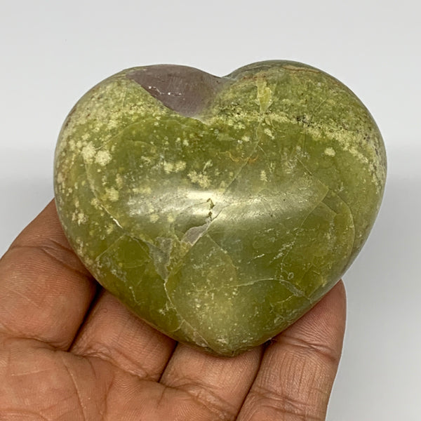 137.8g,2.4"x2.6"x1.3", Green Opal Heart Polished Gemstone @Madagascar, B17579