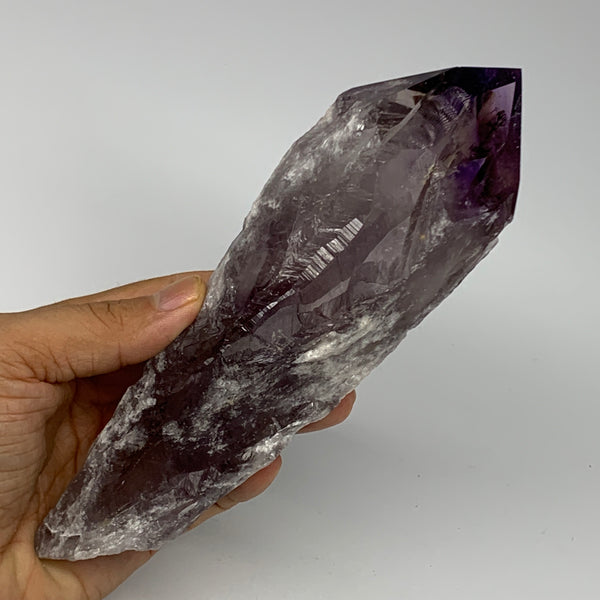 433.4g,7.25"x2.3"x1.7",Amethyst Point Polished Rough lower part from Brazil,B191