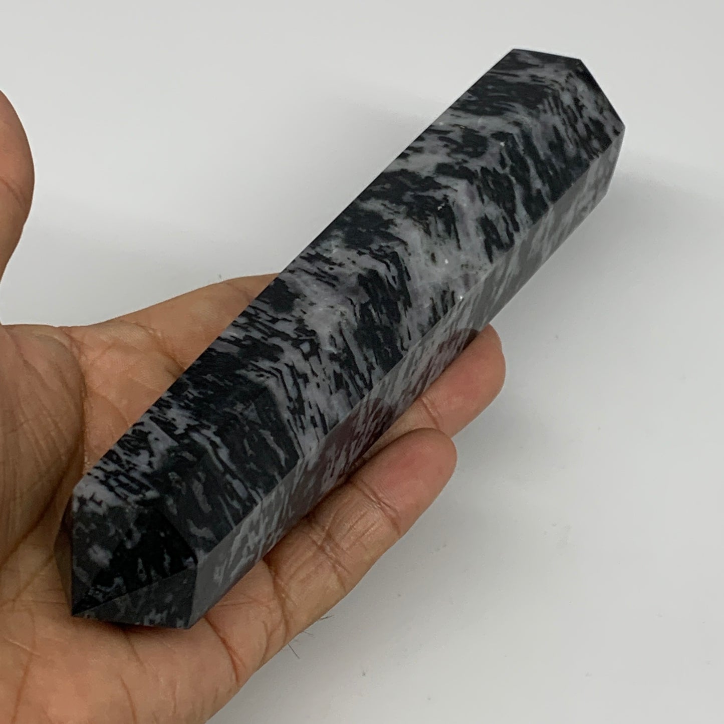 414.4g, 6.7" x 1.6" x 1.4" Indigo Gabro Merlinite Point Tower @Madagascar,B18317