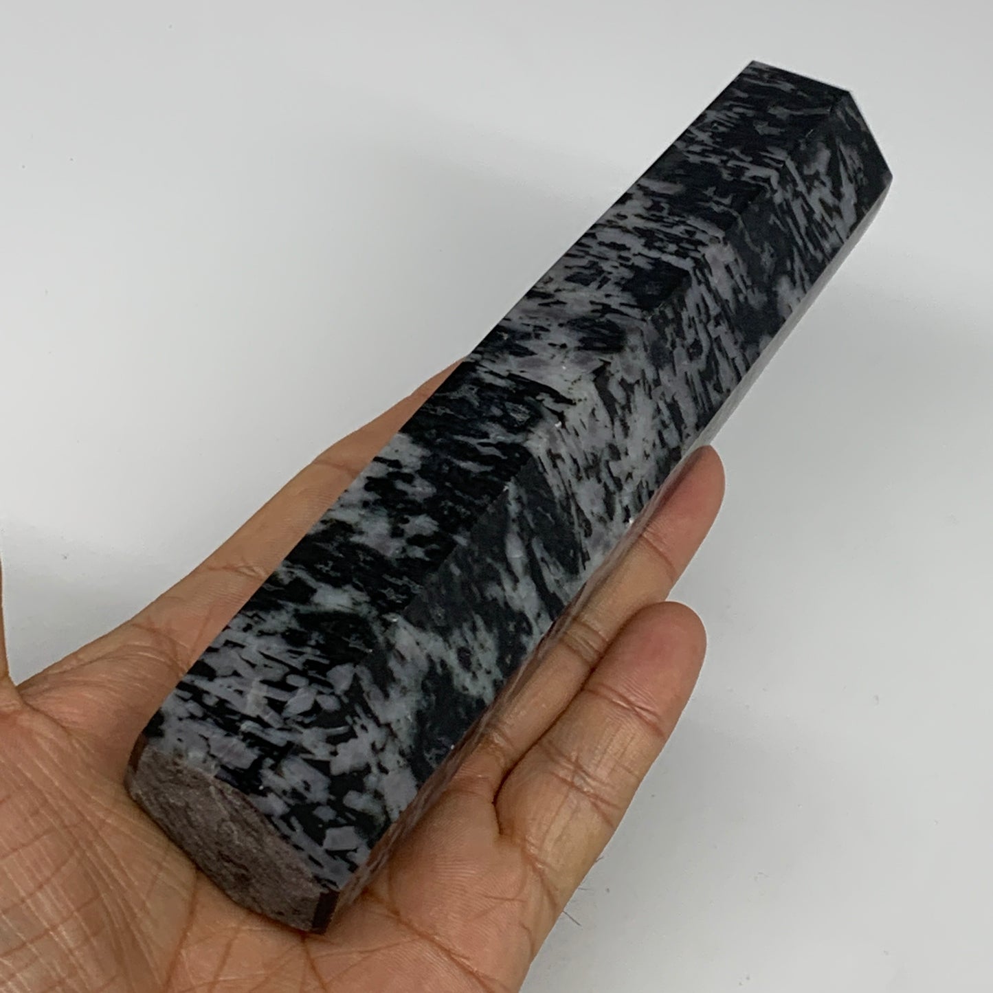 414.4g, 6.7" x 1.6" x 1.4" Indigo Gabro Merlinite Point Tower @Madagascar,B18317