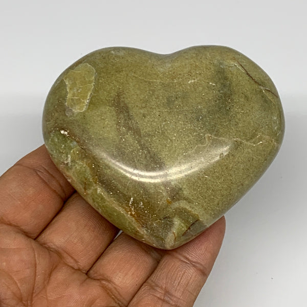 176.4g,2.5"x2.9"x1.4", Green Opal Heart Polished Gemstone @Madagascar, B17582