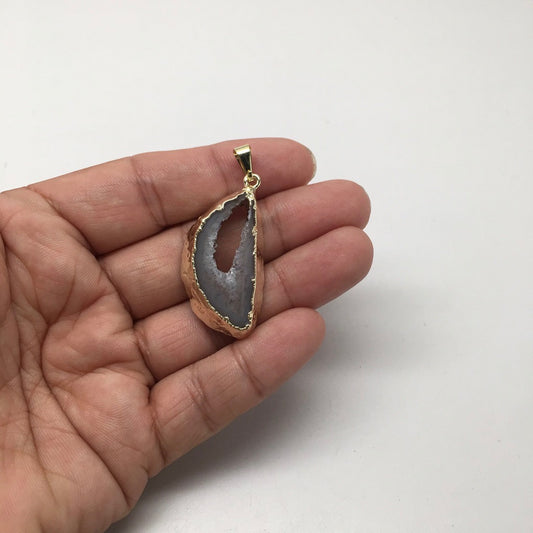 29 Cts Agate Druzy Slice Geode Gold Plated Pendant Handmade from Brazil,Bp857 - watangem.com