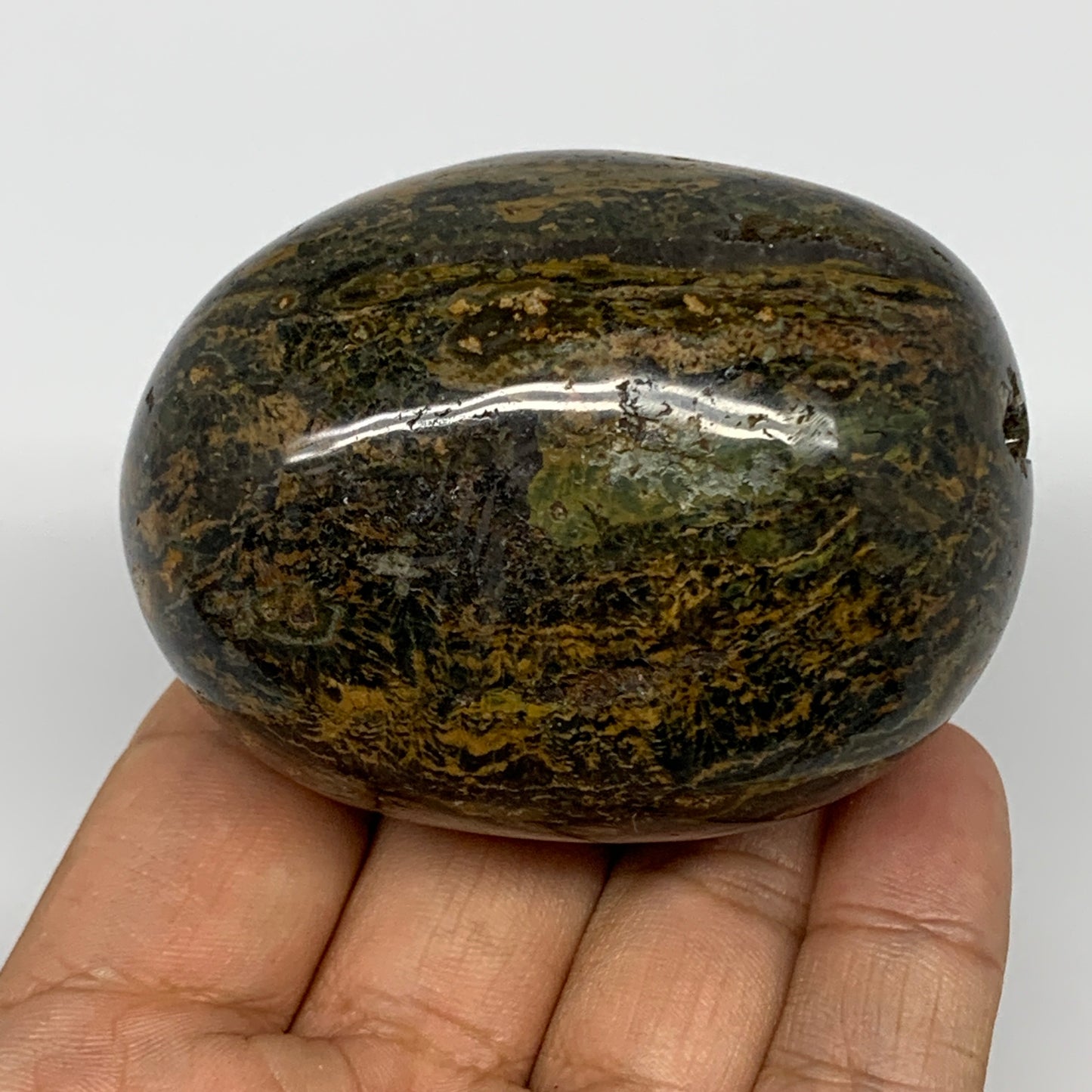 211.3g, 2.6"x2"x1.8" Ocean Jasper Palm-Stone Orbicular Jasper Reiki Energy,B1520