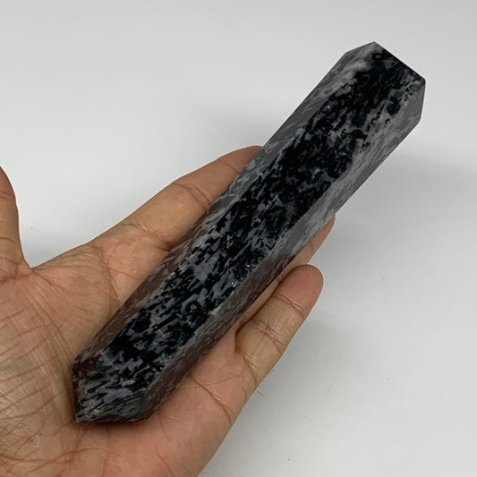 366.2g, 7.2" x 1.5" x 1.3" Indigo Gabro Merlinite Point Tower @Madagascar,B18320