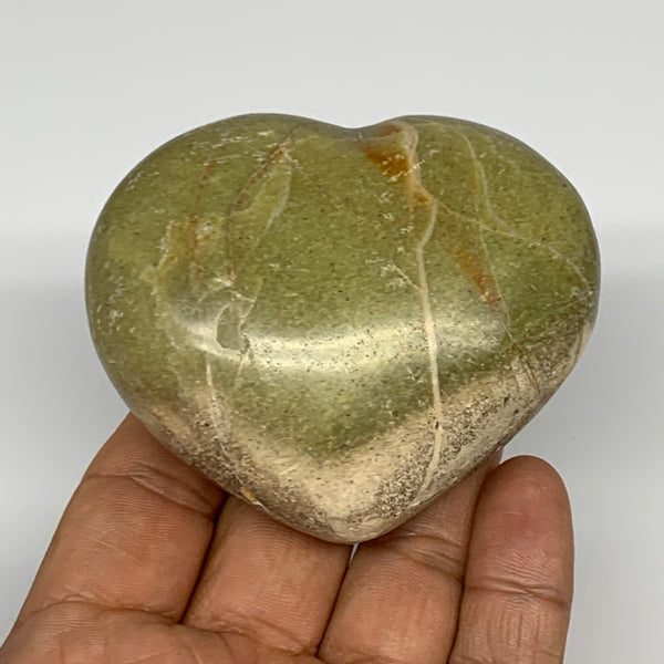 154.5g,2.4"x2.8"x1.3", Green Opal Heart Polished Gemstone @Madagascar, B17583