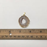 42 Cts Agate Druzy Slice Geode Gold Plated Pendant Handmade from Brazil,Bp858