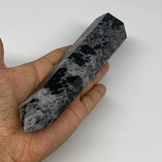 370.2g, 7.7" x 1.6" x 1.1" Indigo Gabro Merlinite Point Tower @Madagascar,B18322