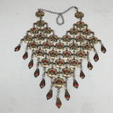 Afghan Turkmen Necklace Teardrop Dangle Golden Statement Kuchi Necklace,TN267