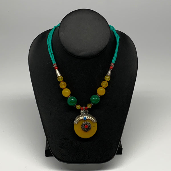1pc, Turkmen Necklace Afghan Antique Tribal Synthetic Amber & Turquoise Beaded,