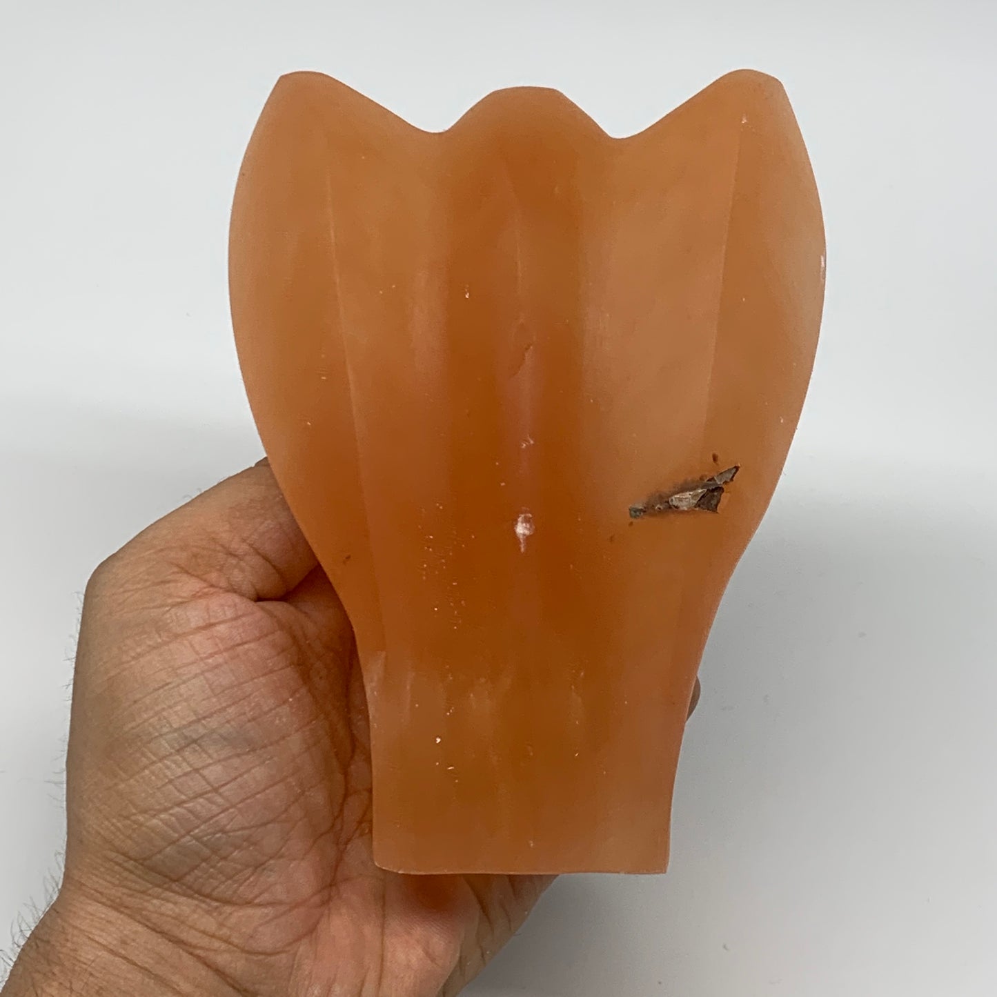 776g, 4.9"x3.8"x2.5" Orange Selenite (Satin Spar) Angel Crystal @Morocco,B9413