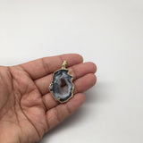 41.5 Cts Agate Druzy Slice Geode Gold Plated Pendant Handmade from Brazil,Bp866