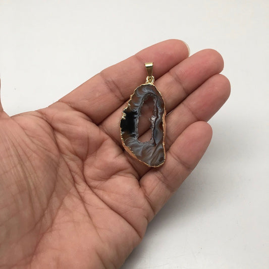 28.5 Cts Agate Druzy Slice Geode Gold Plated Pendant Handmade from Brazil,Bp868 - watangem.com