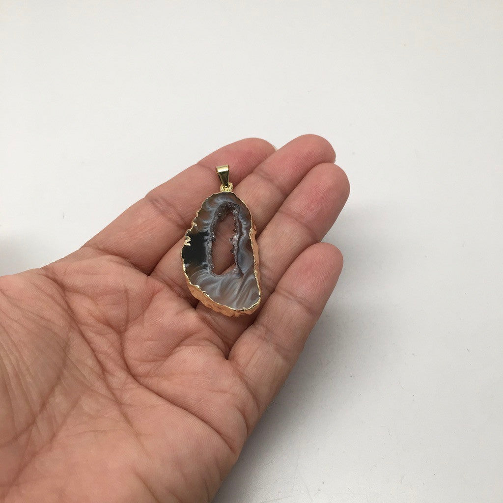 28.5 Cts Agate Druzy Slice Geode Gold Plated Pendant Handmade from Brazil,Bp868 - watangem.com