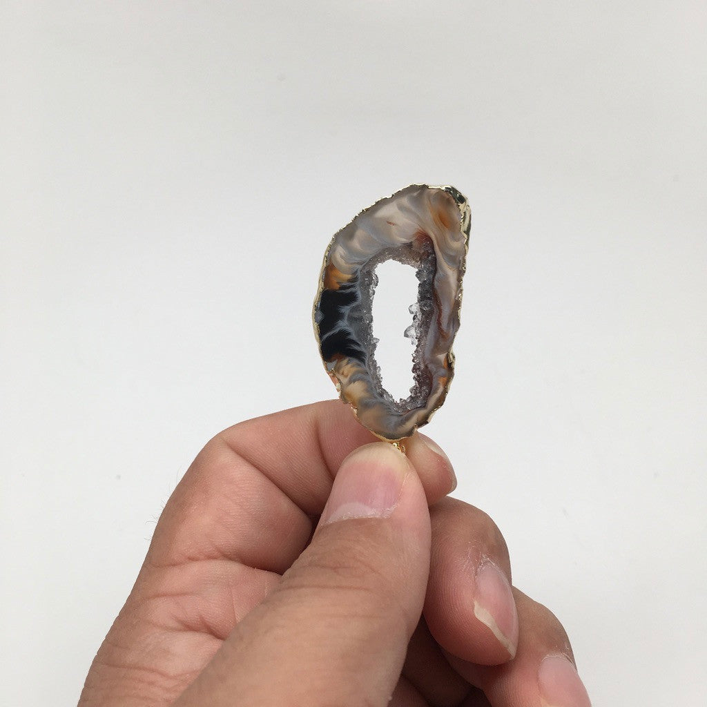 28.5 Cts Agate Druzy Slice Geode Gold Plated Pendant Handmade from Brazil,Bp868 - watangem.com