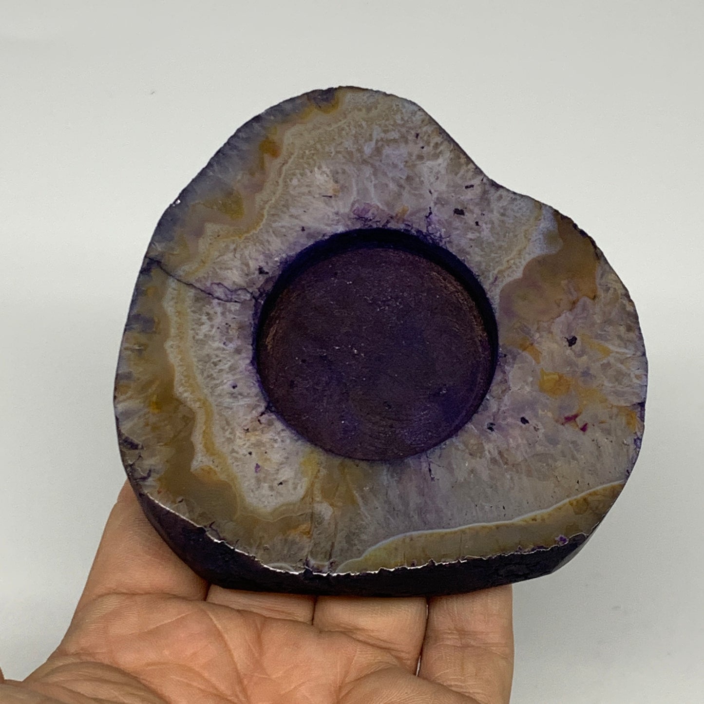 235.4g, 3.7"x3.5"x0.7", Dyed Agate Tea Light Candle Holder Crystal, B25558