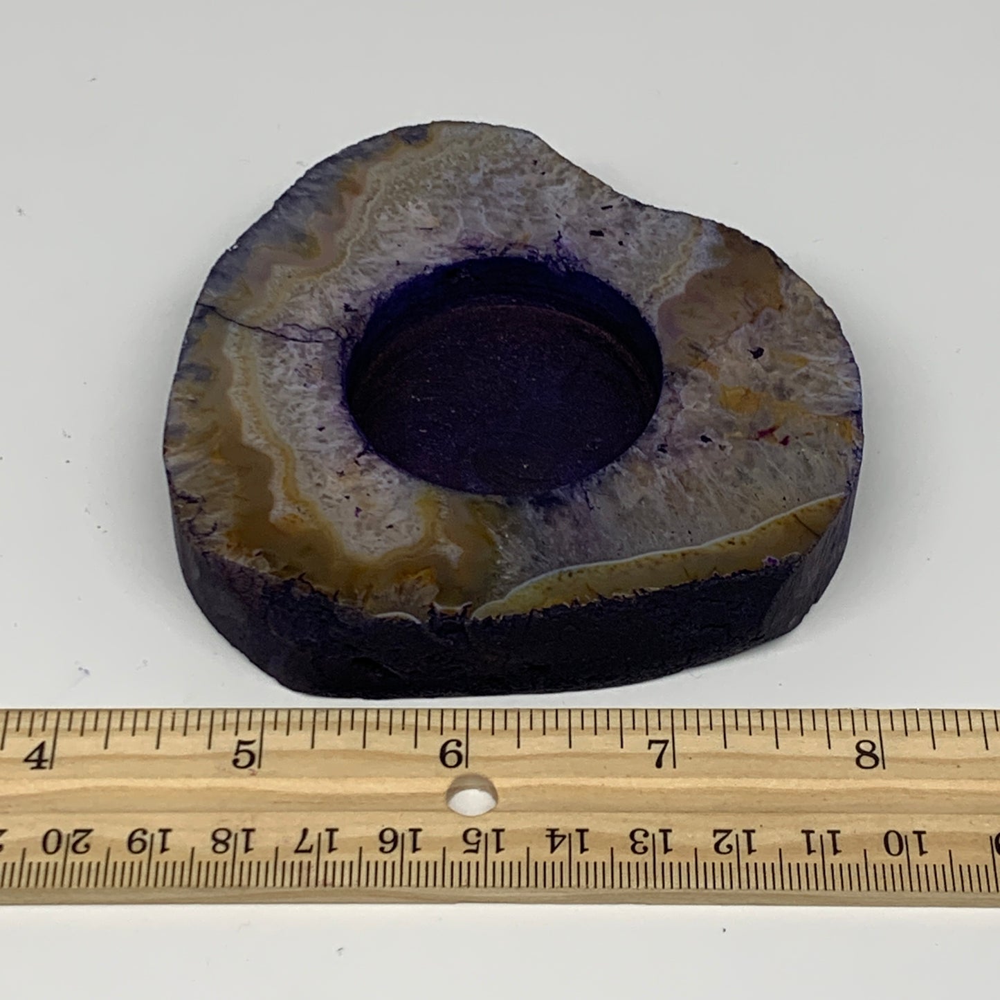 235.4g, 3.7"x3.5"x0.7", Dyed Agate Tea Light Candle Holder Crystal, B25558