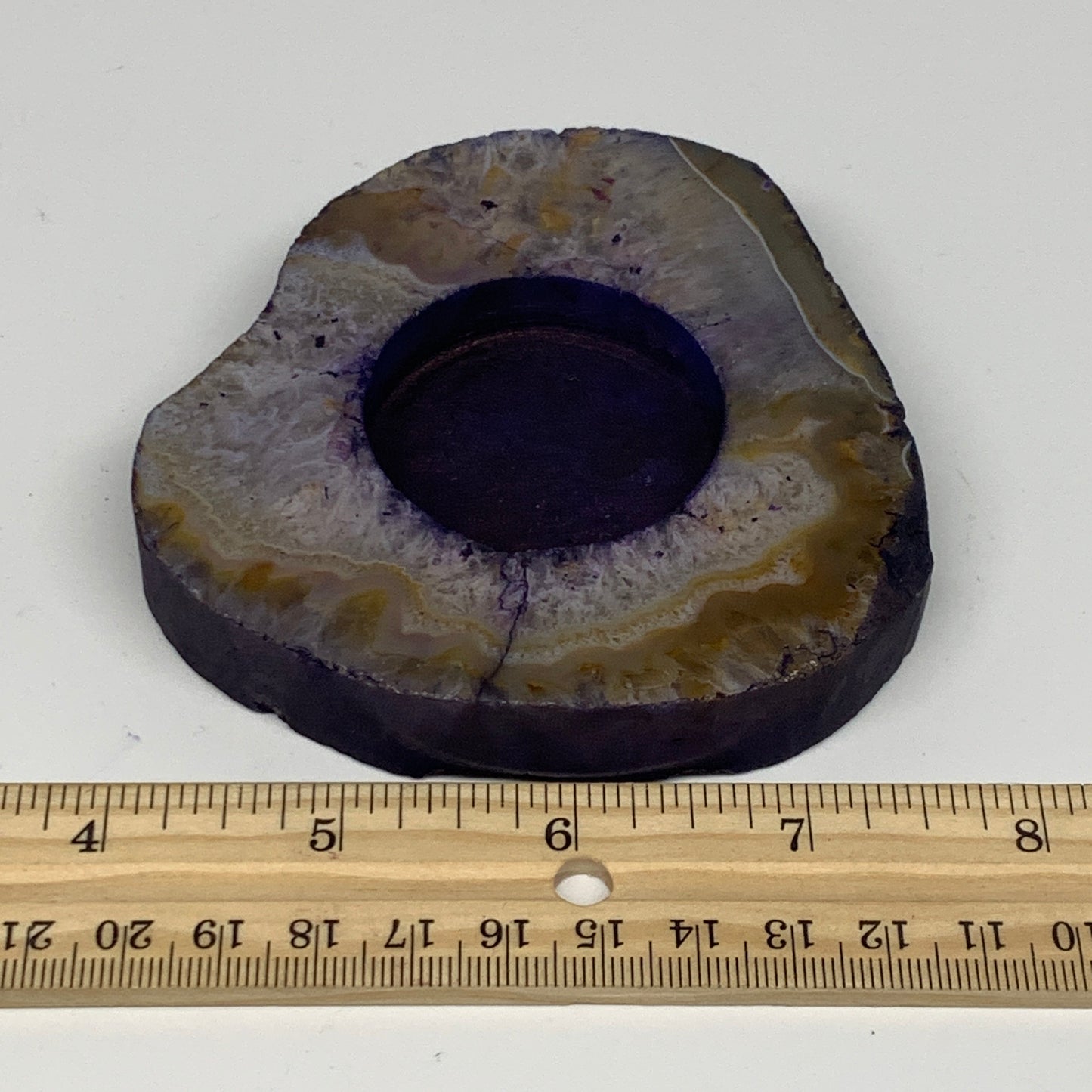 235.4g, 3.7"x3.5"x0.7", Dyed Agate Tea Light Candle Holder Crystal, B25558