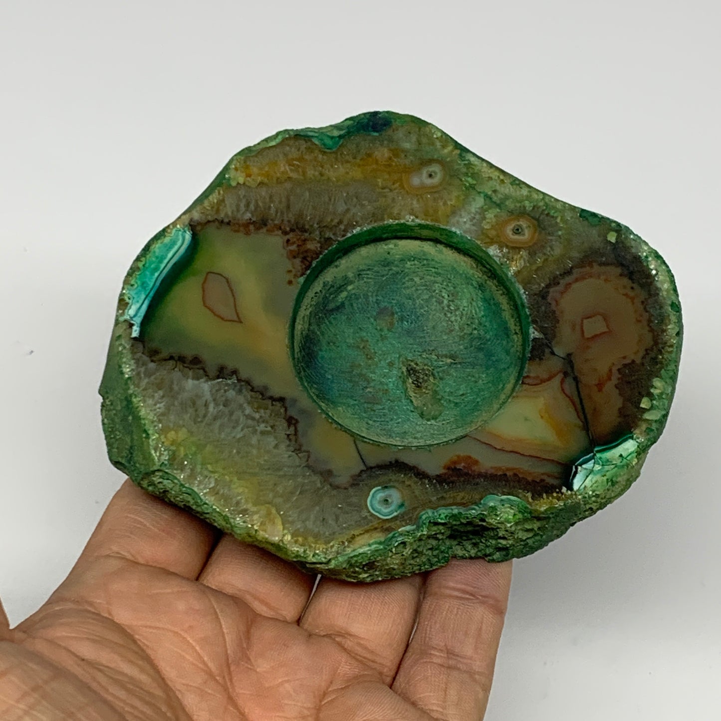 270.6g, 4.2"x3.5"x0.7", Dyed Agate Tea Light Candle Holder Crystal, B25559