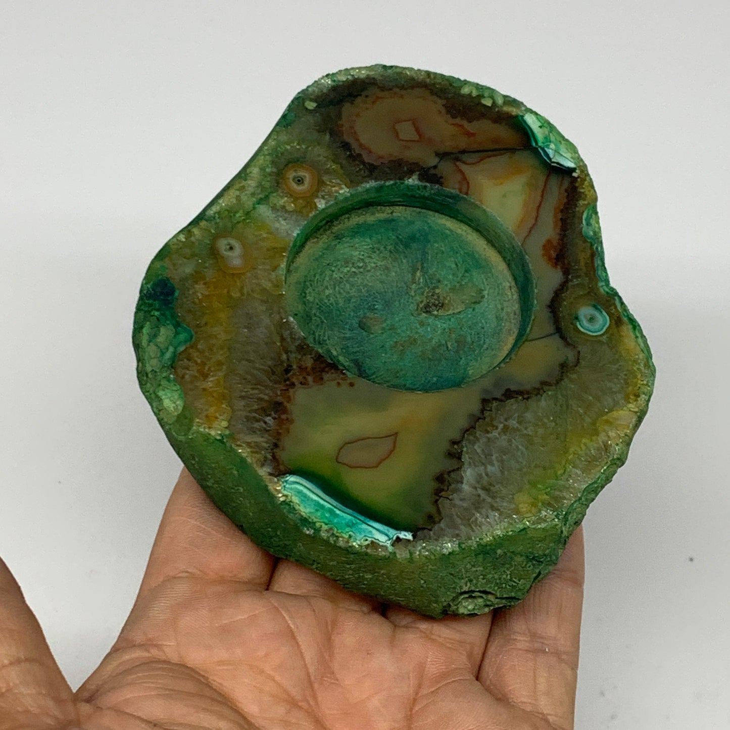 270.6g, 4.2"x3.5"x0.7", Dyed Agate Tea Light Candle Holder Crystal, B25559