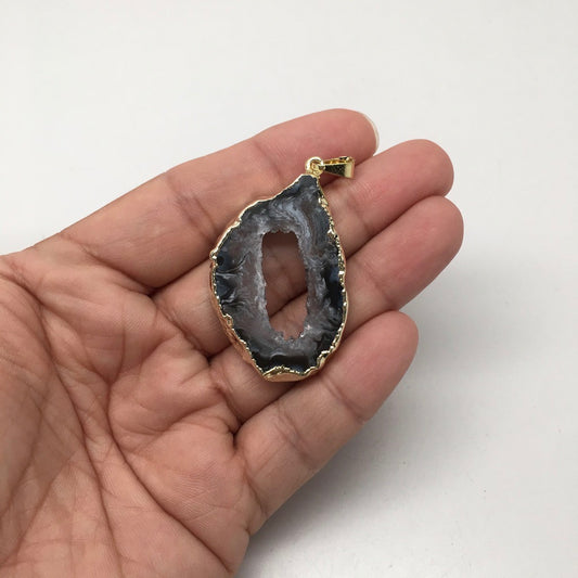 48.5 Cts Agate Druzy Slice Geode Gold Plated Pendant Handmade from Brazil,Bp870 - watangem.com