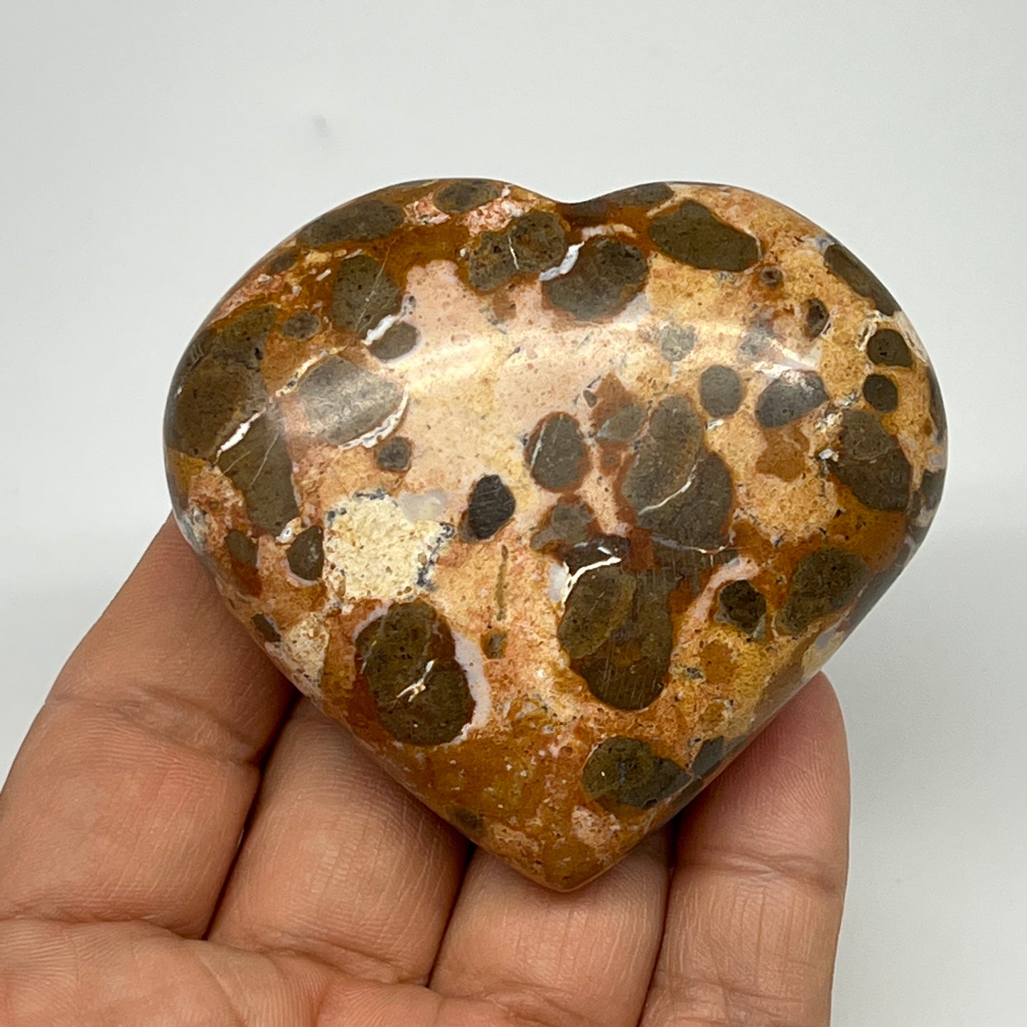 146.5g,2.3"x2.6"x1" Fruit Jasper Heart Polished Healing Home Decor, B21932
