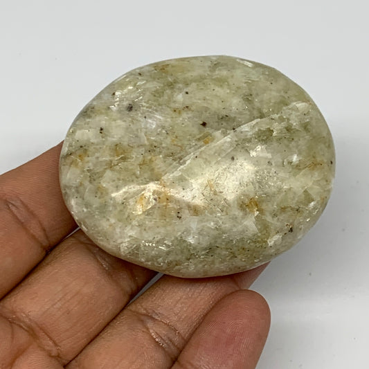 99.1g, 2.3"x1.9"x0.9", Natural Yellow Calcite Palm-Stone Crystal Polished Reiki,