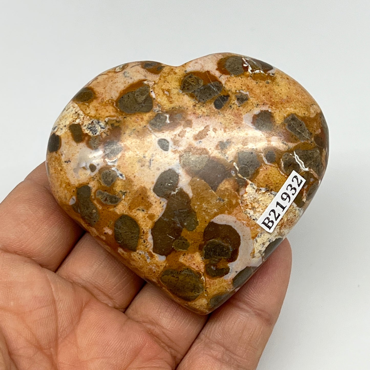 146.5g,2.3"x2.6"x1" Fruit Jasper Heart Polished Healing Home Decor, B21932