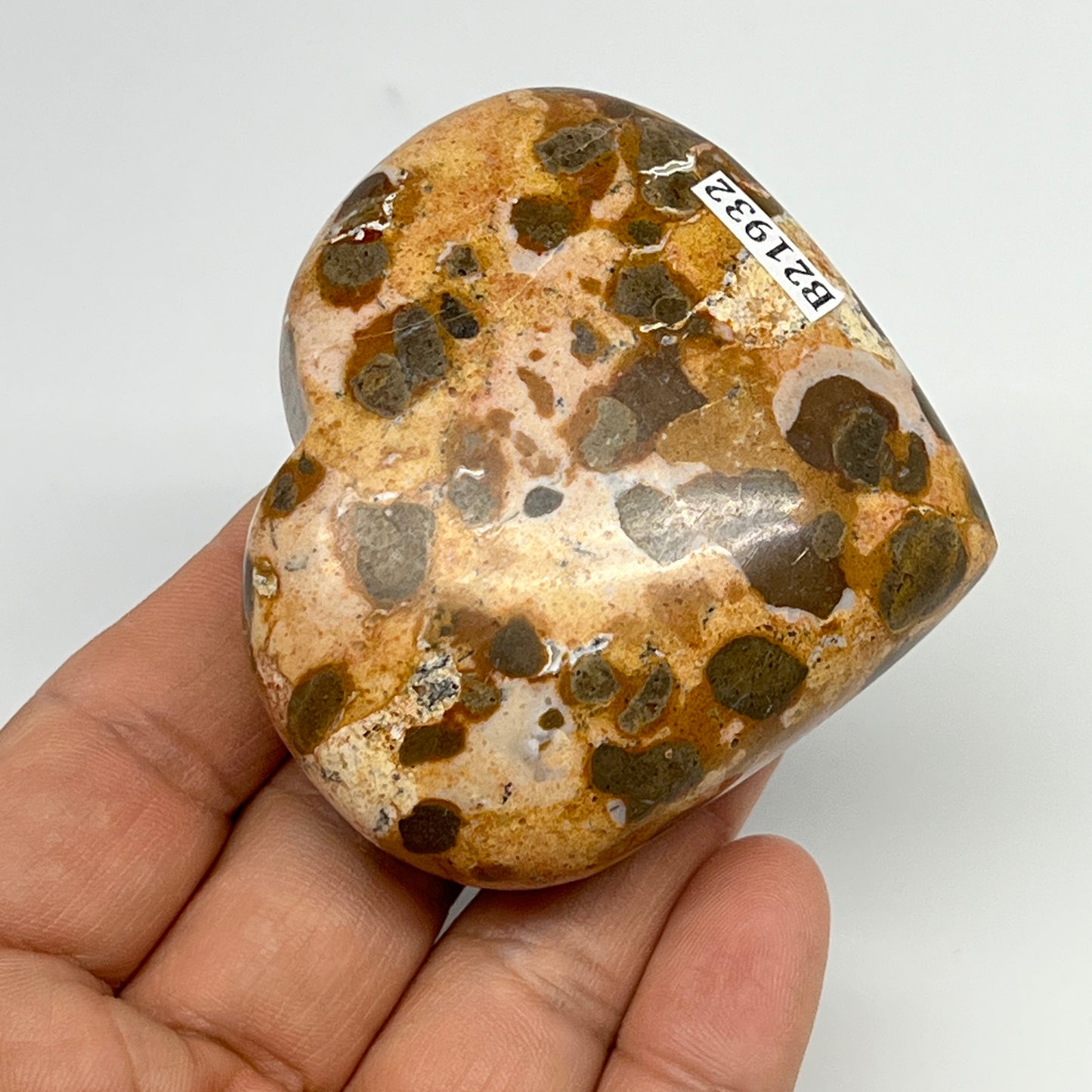 146.5g,2.3"x2.6"x1" Fruit Jasper Heart Polished Healing Home Decor, B21932