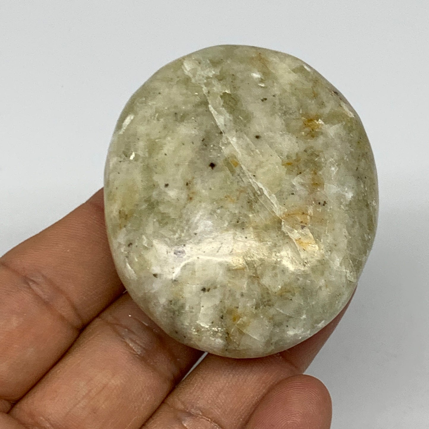 99.1g, 2.3"x1.9"x0.9", Natural Yellow Calcite Palm-Stone Crystal Polished Reiki,