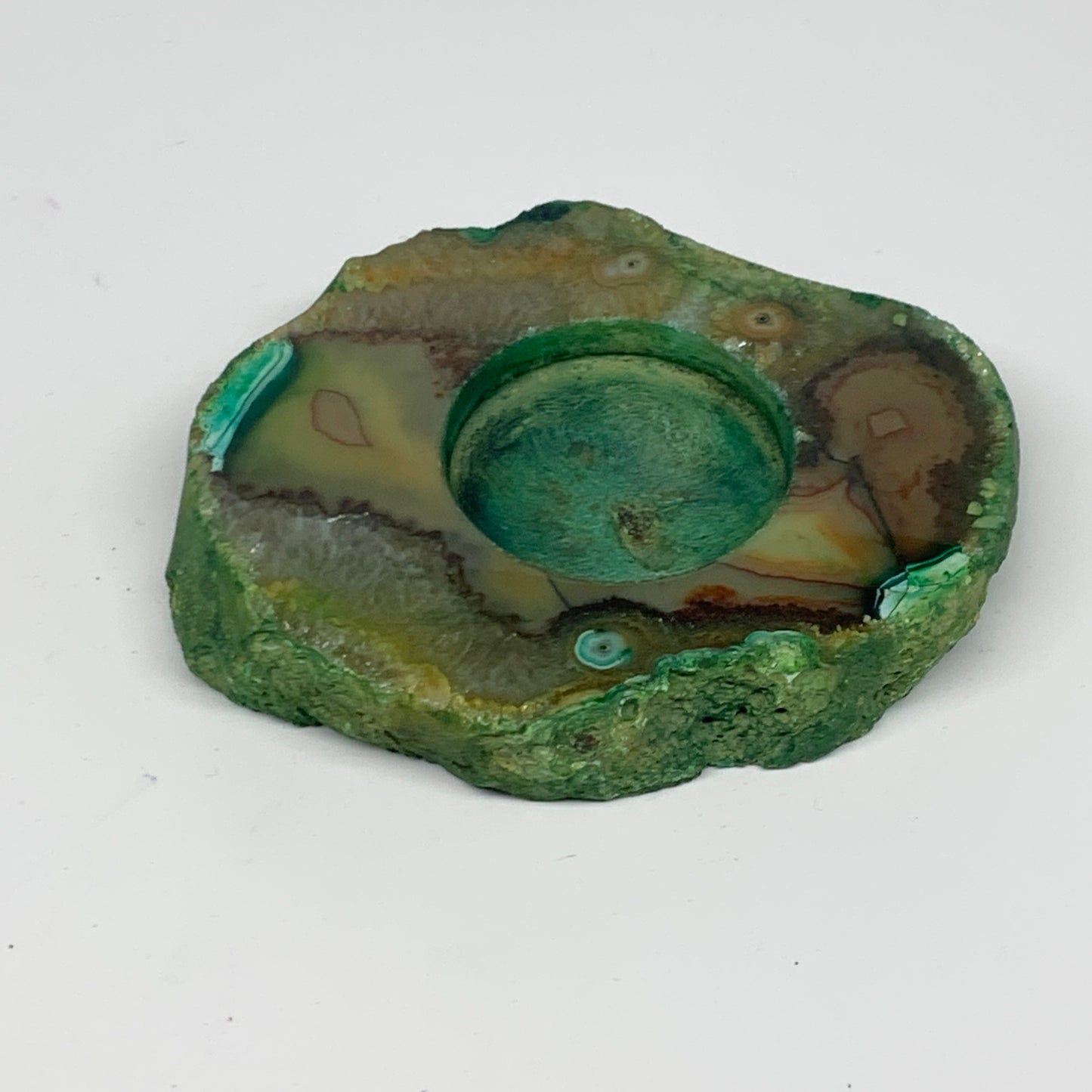 270.6g, 4.2"x3.5"x0.7", Dyed Agate Tea Light Candle Holder Crystal, B25559