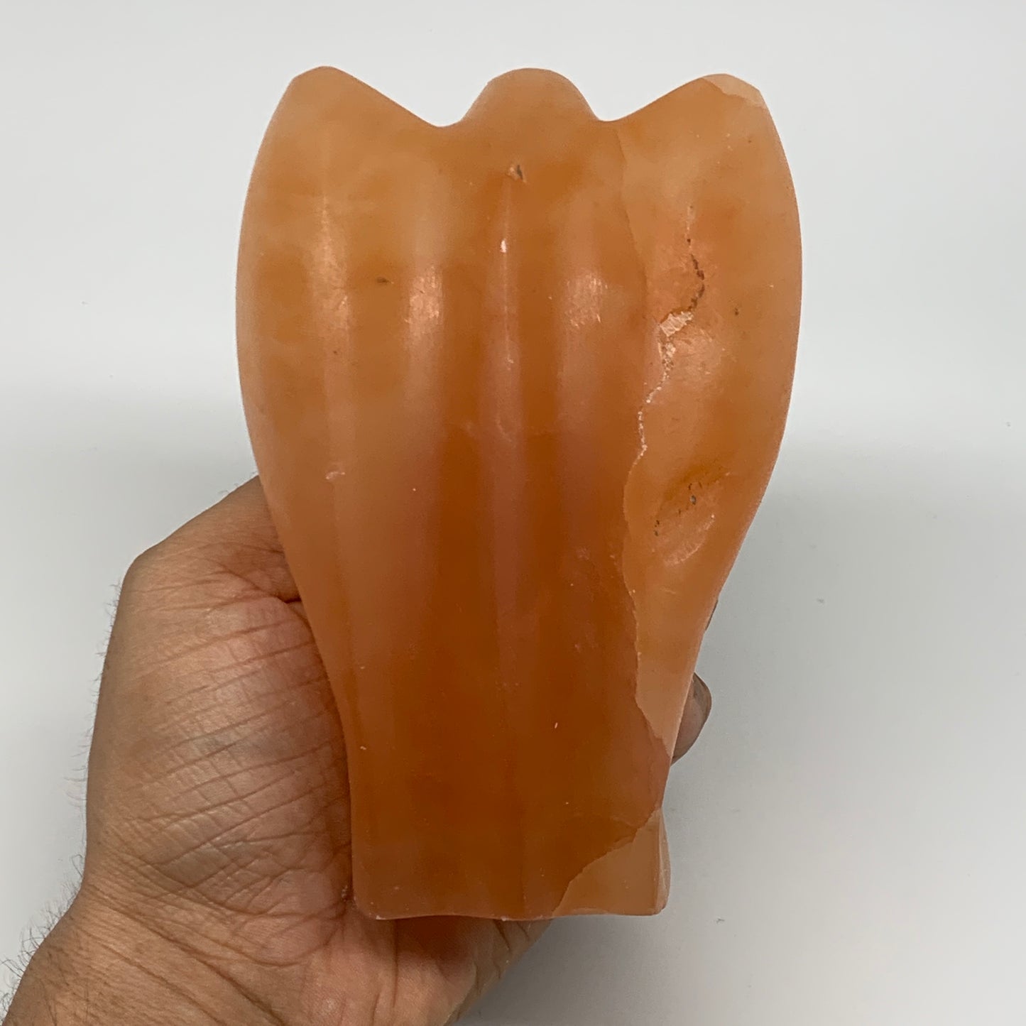 744g, 5.1"x3.4"x2.5" Orange Selenite (Satin Spar) Angel Crystal @Morocco,B9416