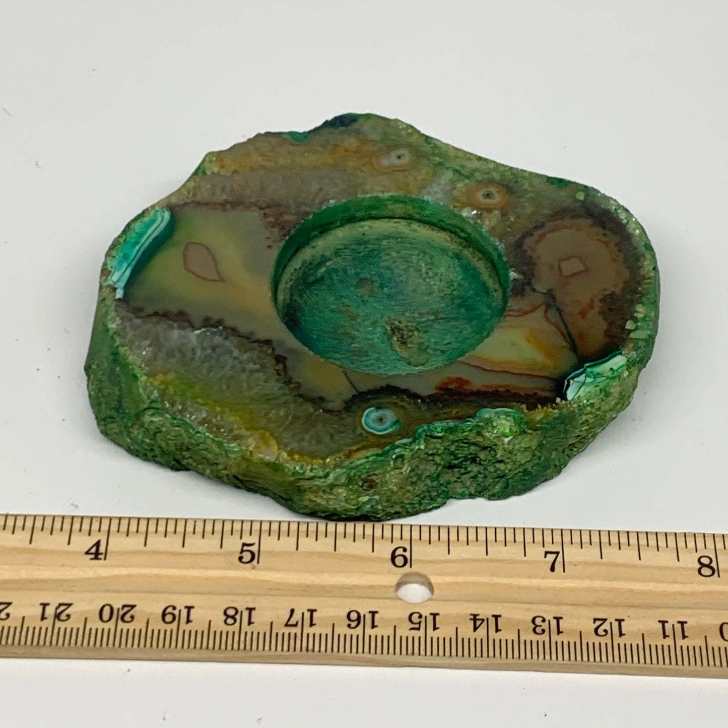 270.6g, 4.2"x3.5"x0.7", Dyed Agate Tea Light Candle Holder Crystal, B25559