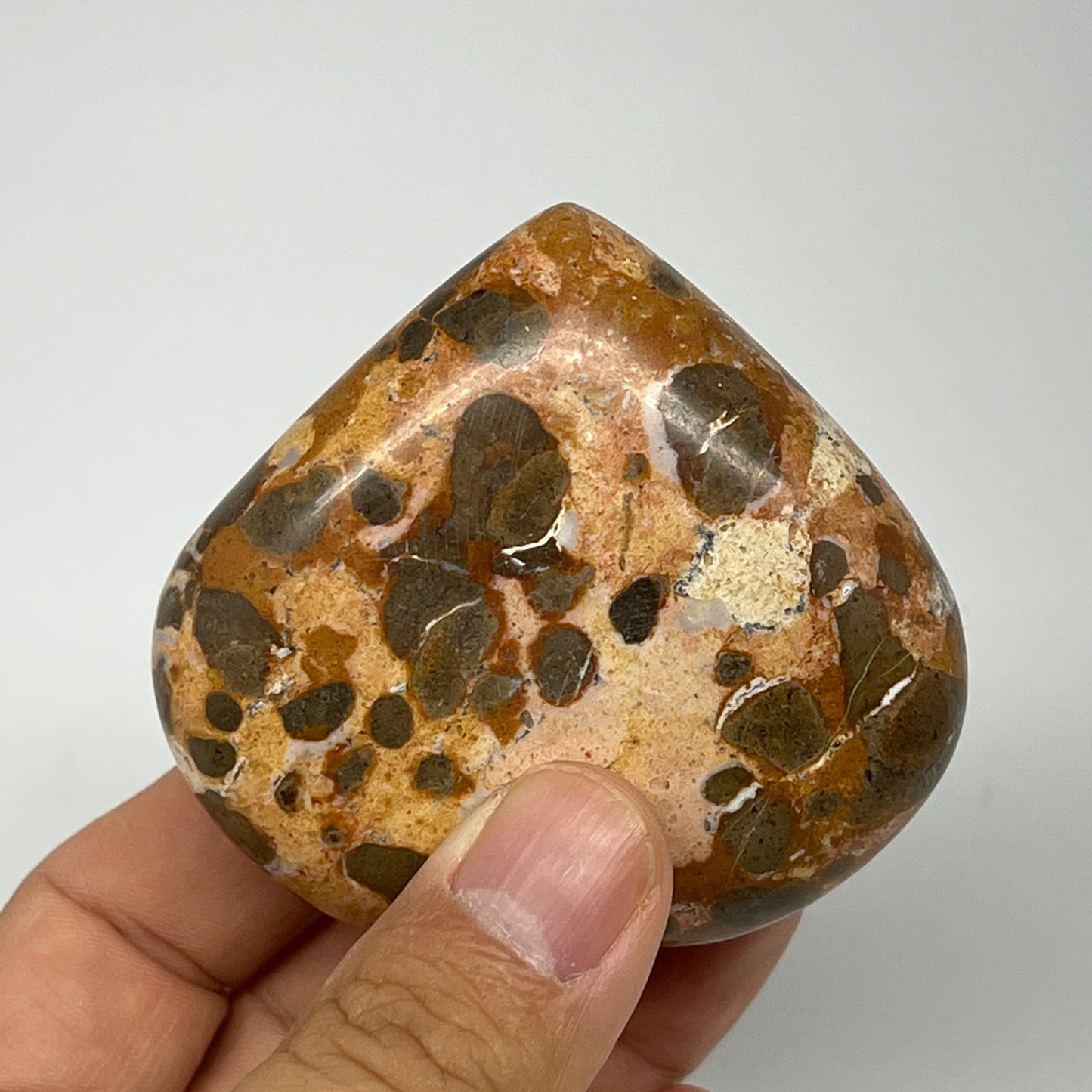 146.5g,2.3"x2.6"x1" Fruit Jasper Heart Polished Healing Home Decor, B21932