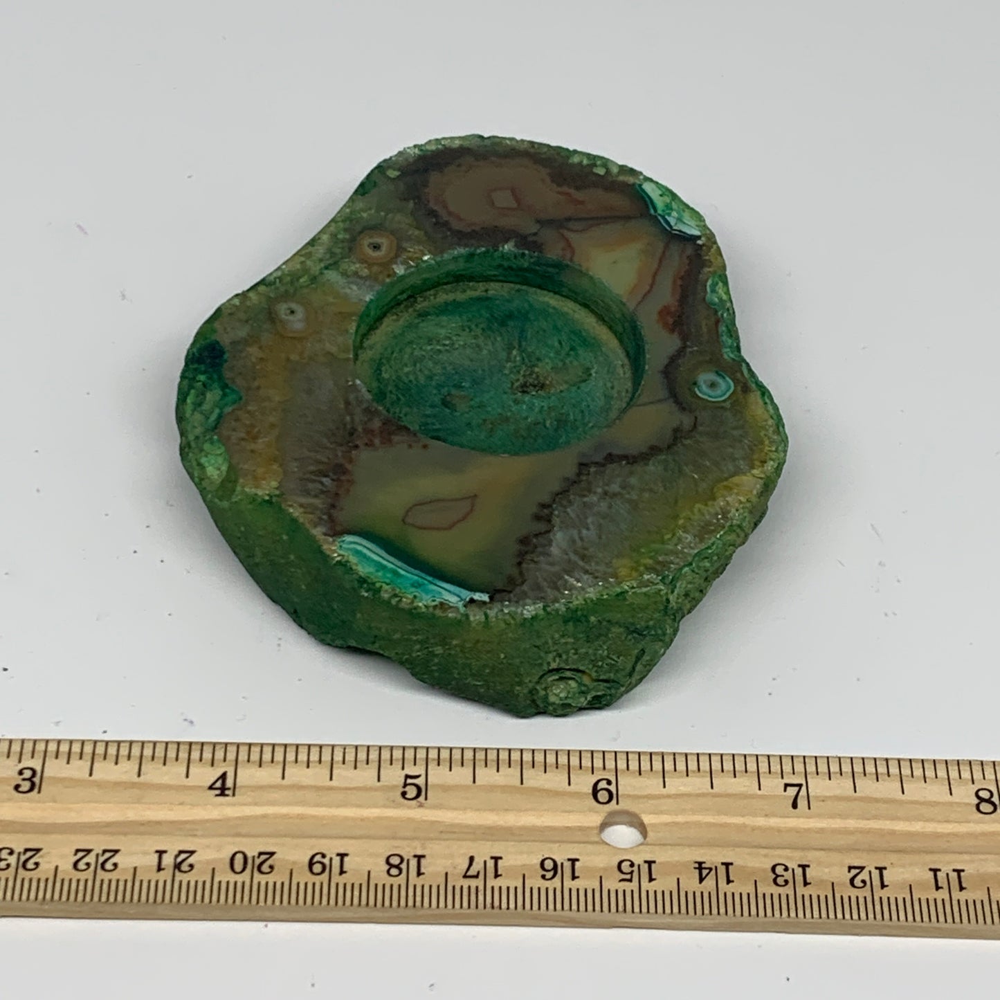 270.6g, 4.2"x3.5"x0.7", Dyed Agate Tea Light Candle Holder Crystal, B25559