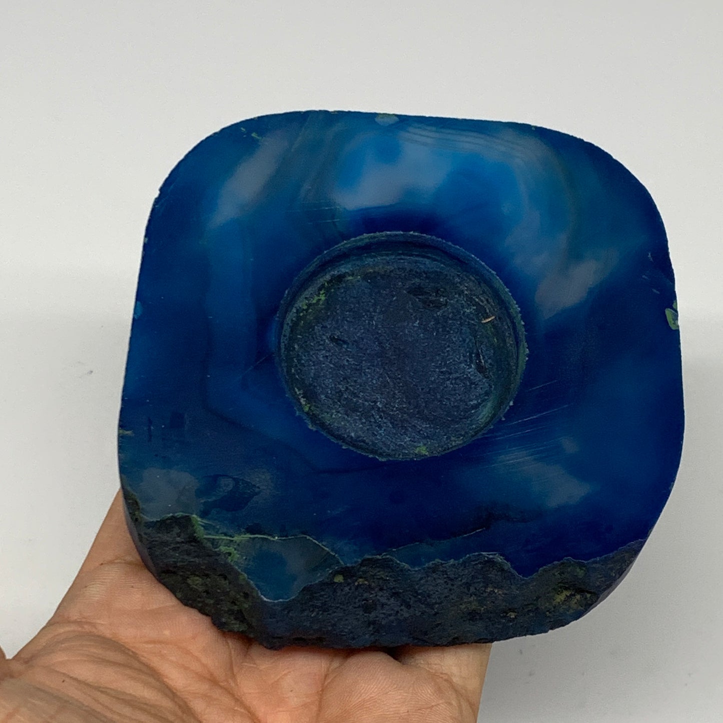 300.9g, 3.9"x3.8"x0.7", Dyed Agate Tea Light Candle Holder Crystal, B25560