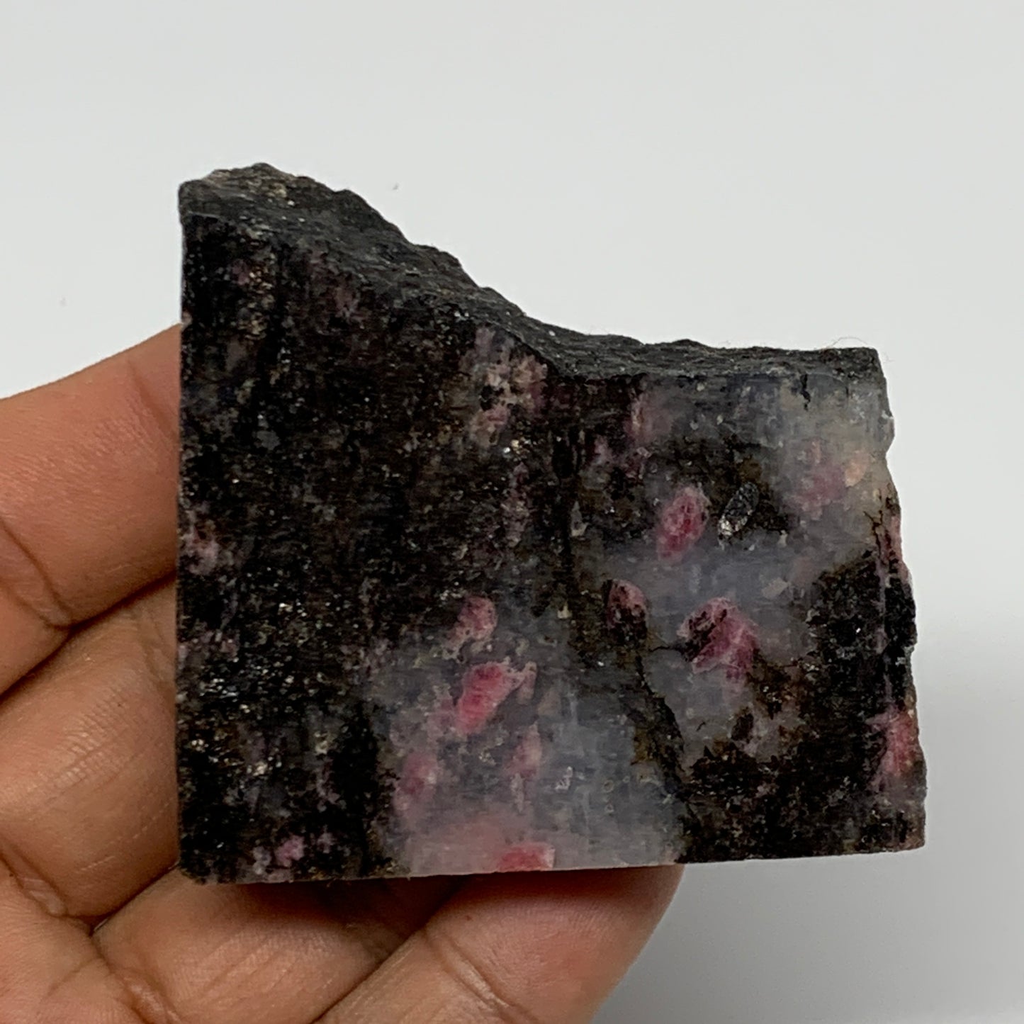 85.2g, 2.1"x2.2"x0.5", One face polished Rhodonite, One face semi polished, B160
